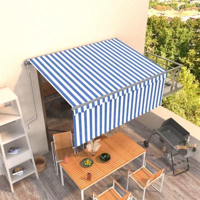 VidaXL Luifel automatisch uittrekbaar met rolgordijn 3x2,5 m blauw wit VidaXL Luifel automatisch uittrekbaar met rolgordijn 3x2,5 m blauw wit