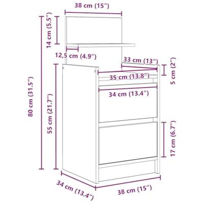 Nachtkastje met 2 lades 38x34x80 cm wit