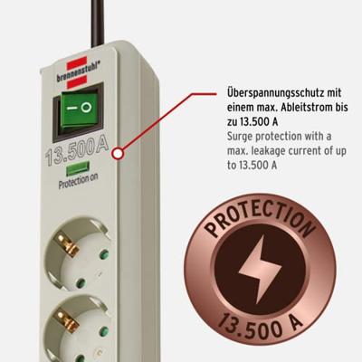 Brennenstuhl Eco-Line 13.500A stekkerdoos met overspanningsbeveiliging 6-voudig - thumbnail