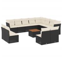 13-delige Loungeset met kussens poly rattan zwart - thumbnail