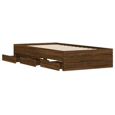 Bedframe met lades bewerkt hout bruin eikenkleur 75x190 cm