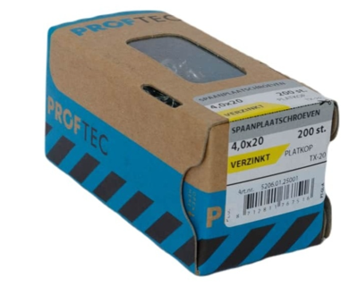 Proftec Spaanplaatschroef Vz Pk +Snijpunt Torx TX20 (+Bit) 4.0X20 | 200 stuks - 5206.01.25001