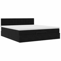 Ottoman bed met matras 160x200cm fluweel zwart - thumbnail