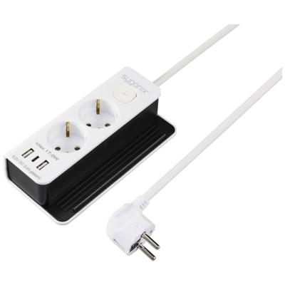 Sygonix SY-6118232 Bureaustekkerdoos 2-voudig Wit, Zwart Randaarde stekker 1 stuk(s)