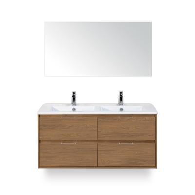 Porto Badmeubelset 120 cm - 4 laden Honey - Keramische Wastafel Wit Slim - met Spiegel