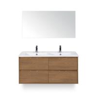 Porto Badmeubelset 120 cm - 4 laden Honey - Keramische Wastafel Wit Slim - met Spiegel - thumbnail