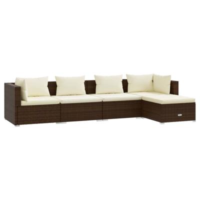 5-delige Loungeset met kussens poly rattan bruin
