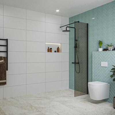 Fortifura Galeria inloopdouche - 50x200cm - rookglas - wandarm - mat zwart SW797936/SW797905 Fortifura Galeria inloopdouche - 50x200cm - rookglas - wandarm - mat zwart SW797936/SW797905
