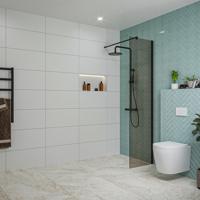 Fortifura Galeria inloopdouche - 50x200cm - rookglas - wandarm - mat zwart SW797936/SW797905 - thumbnail