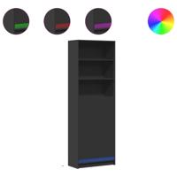 Hoge kast met LED 69x32,5x200 cm bewerkt hout zwart - thumbnail