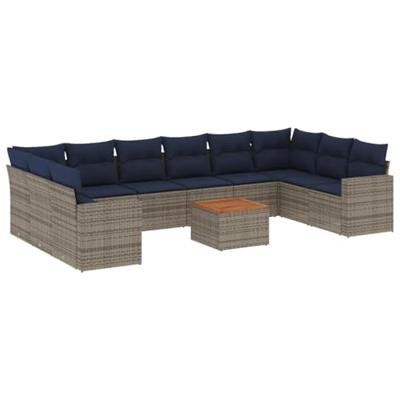 11-delige Loungeset met kussens poly rattan grijs