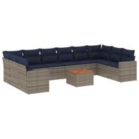 11-delige Loungeset met kussens poly rattan grijs - thumbnail