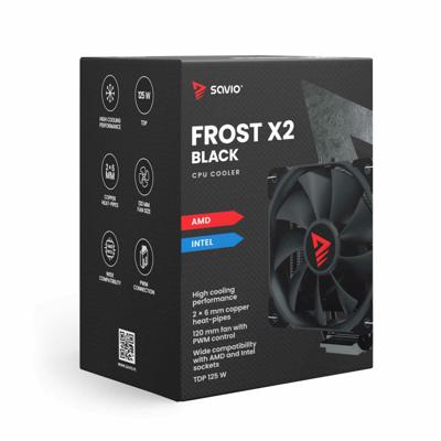 Savio SAVGCOFROSTBLACKX2 Computer behuizing Koelplaat/radiatoren 12 cm Zwart 1 stuk(s)