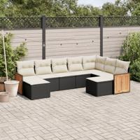 9-delige Loungeset met kussens poly rattan zwart - thumbnail