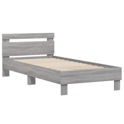 Bedframe met hoofdeinde bewerkt hout grijs sonoma 90x200 cm