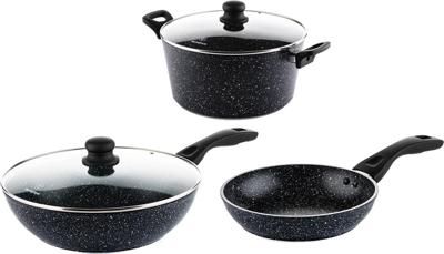 Westinghouse Pannenset Black Marble - Wokpan, Koekenpan ø 30 cm & braadpan ø 28 cm - inductie en alle andere warmtebronnen