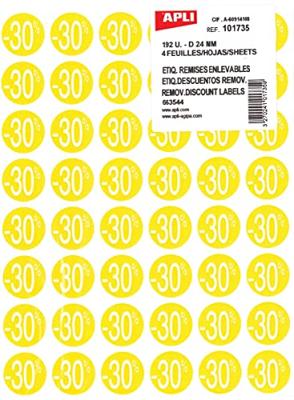 Agipa Kortinglabel -30%, geel, pak van 192 stuks, verwijderbaar