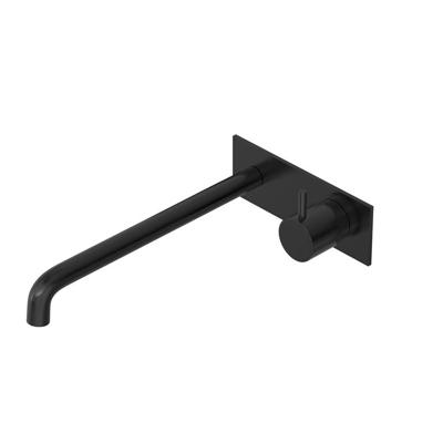 Inbouw Wastafelkraan Met Achterplaat Hotbath Cobber 25cm Gebogen Uitloop 1-Hendel Geborsteld Zwart PVD