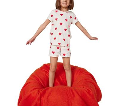 Pyjacourt voor meisjes met hartje en korte mouwen PETIT BATEAU in biokatoen hartjesmotief