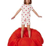 Pyjacourt voor meisjes met hartje en korte mouwen PETIT BATEAU in biokatoen hartjesmotief - thumbnail