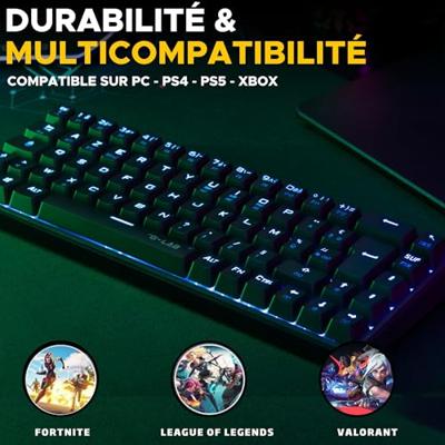 The G-Lab - Keyz Titanium – gaming-toetsenbord 65% AZERTY, USB – mechanisch toetsenbord switch rood – RGB 100% aanpasbaar, anti-ghosting, programmeerbare macro's – voor pc, PS4, PS5, Xbox – nieuw