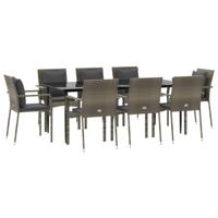 9-delige Tuinset met kussens poly rattan zwart en grijs - thumbnail