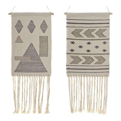 Ophangdecoratie DKD Home Decor Etnisch Zwart Crème Geometrisch Boho 46 x 1 x 64 cm (2 Stuks)