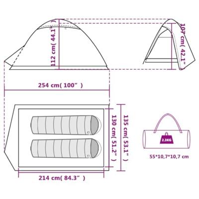 Tent 2-persoons 254x135x112 cm 185T taft grijs en oranje Tent 2-persoons 254x135x112 cm 185T taft grijs en oranje
