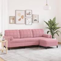 Driezitsbank met voetenbank 210 cm fluweel roze - thumbnail