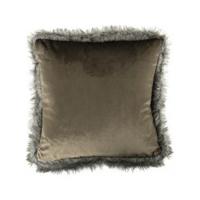 Taupe Fluwelen Kussen met Bontrand (45 x 45 cm) - thumbnail