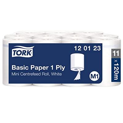 Tork Universal Basic Mini poetspapier, centerfeed, 1-laags, systeem M1, wit, doos van 11 rollen Tork Universal Basic Mini poetspapier, centerfeed, 1-laags, systeem M1, wit, doos van 11 rollen
