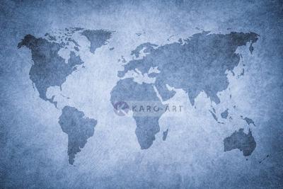 Schilderij - Grunge wereldkaart, blauw , 3 maten , Premium print