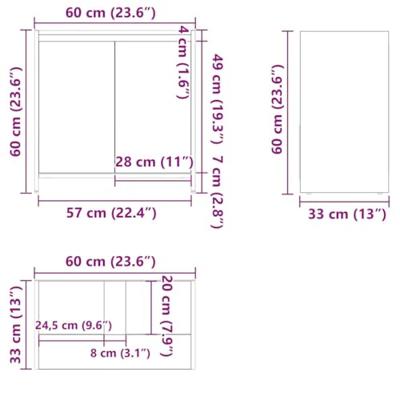 Wastafelkast 60x33x60 cm bewerkt hout oud houtkleurig Wastafelkast 60x33x60 cm bewerkt hout oud houtkleurig