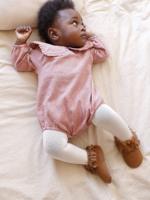 Flanel bloomer voor pasgeborenen met vichy-motief + effen panty's ecru - thumbnail