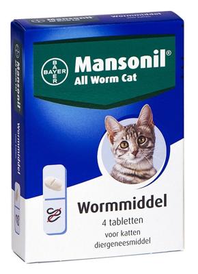 Mansonil All Worm Cat - Ontwormingstabletten voor Katten - 4 stuks Mansonil All Worm Cat - Ontwormingstabletten voor Katten - 4 stuks