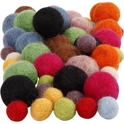 Creativ Company Wol kralen, d 10+20 mm, diverse kleuren, 52 stuk/ 1 doos