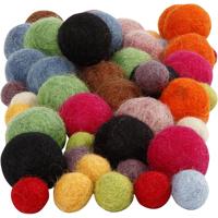 Creativ Company Wol kralen, d 10+20 mm, diverse kleuren, 52 stuk/ 1 doos - thumbnail