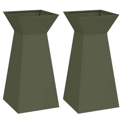 Pilaar Plantenbak 2 pcs Olijfgroen 35 x 35 x 73 cm Staal