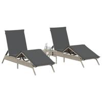 Ligbedden 2 st met tafel poly rattan lichtgrijs - thumbnail