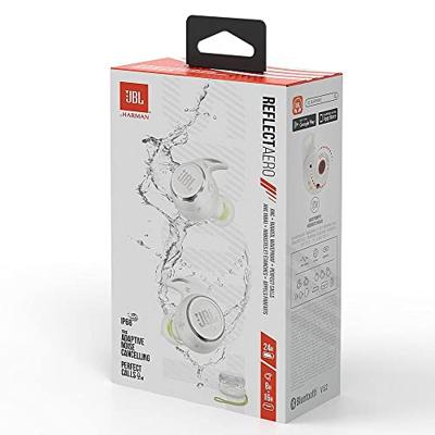 JBL Reflect Aero in ear oordopjes in wit ; Met adaptieve ruisonderdrukkingstechnologie, een waterdicht ontwerp, Bluetooth en batterijduur van 8 uur