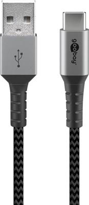 goobay USB-C > USB-A textielkabel met metalen aansluitingen goobay USB-C > USB-A textielkabel met metalen aansluitingen