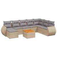 9-delige Loungeset met kussens poly rattan beige - thumbnail