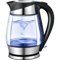 Waterkoker met LED Verlichting - 1.7L - 2200W - RVS/Glas - Zwart/Zilver - thumbnail