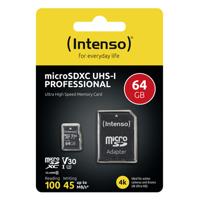 Intenso Professional microSDXC-kaart 64 GB Class 10, UHS-I Incl. SD-adapter - thumbnail