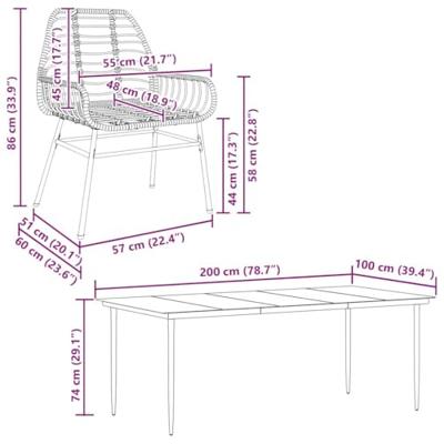 7-delige Tuinset poly rattan glas bruin