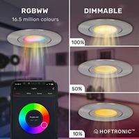 Set van 6 Napels smart inbouwspots - IP65 Waterdicht - 8 Watt 600 Lumen - Kantelbaar - Wifi + Bluetooth - RGBWW - Google Home, Amazon Alexa en Siri - RVS - Voor binnen en buiten - thumbnail