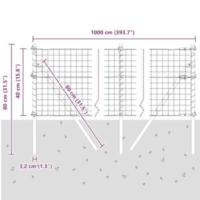 VidaXL Hek met paal zilver 0,4 x 10 m staal en pvc