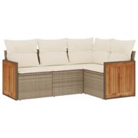 4-delige Loungeset met kussens poly rattan beige - thumbnail