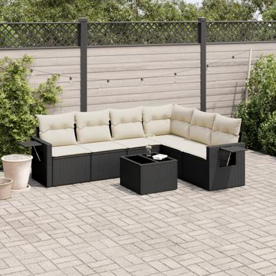 6-delige Loungeset met kussens poly rattan zwart