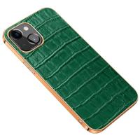 Galomoplated Edge Crocodile Textuur Top Laag Koeienhuid Leer Back Cover Shockproof Case voor iPhone 13 Mini - thumbnail